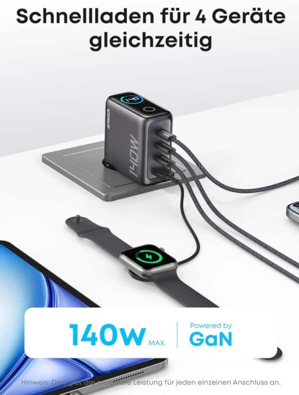Anker 140W USB C Ladegeraet Laptop Ladegeraet 4 Port Multi Geraete Schnellladeleistung Fortschrittliches GaN Netzteil Touch Co 2025 09 29 15 56 23