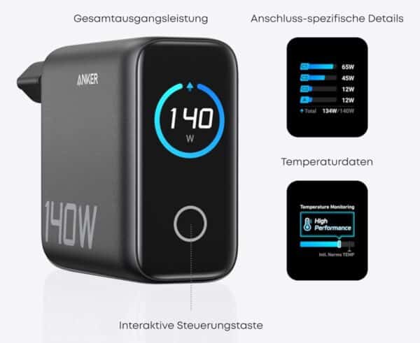 Anker 140W USB C Ladegeraet Laptop Ladegeraet 4 Port Multi Geraete Schnellladeleistung Fortschrittliches GaN Netzteil Touch Co 2025 09 29 15 57 25