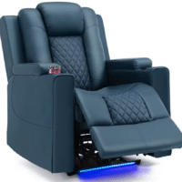 Blauer COMHOMA Fernsehsessel Relaxsessel aus Lederimitat und mit ausgeklappter Fußstütze