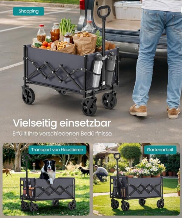 SONGMICS Handwagen faltbar Bollerwagen Gartenwagen kompakt mit Griff mit 4 verstaerkten Rollen Davon 2 Universalraeder bis 2025 09 23 13 42 45
