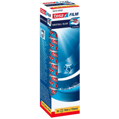 tesafilm kristall-klar - Hochtransparentes, alterungsbeständiges Klebeband mit starker Haftung - 10 m x 19 mm - 8er Pack