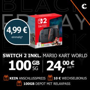 Nintendo Switch 2 für 4,99€ mtl. mit 100GB 5G Telekom für 24€ mtl. + 10€ Bonus (eff. 3,88€ mtl.) + 100GB extra jeden Monat!