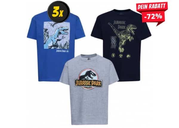 JURASSIC PARK T Rex Raptor Kinder T Shirt 3er Pack