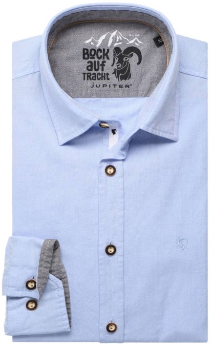 Jupiter Slim Fit Trachtenhemd hellblau Einfarbig