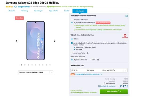 Vodafone Netz GigaKombi Samsung Galaxy S25 Edge