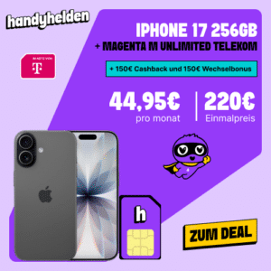 300€ Bonus 🤩 Apple iPhone 17 für 230€ mit unendlich 5G Telekom Magenta für 44,95€ mtl.