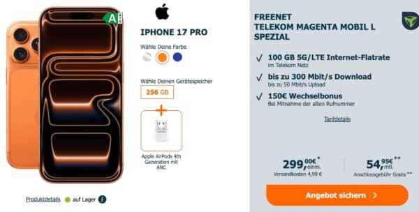 freenet Telekom MagentaMobil L mit Apple iPhone 17 Pro  Apple AirPods 4 ANC 2025 11 16 12 10 56