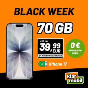 🔥 [Vodafone + 5G] Apple iPhone 17 (512GB) für 219,99€ + Klarmobil Allnet mit 70GB 5G für 39,99€ mtl. (keine AG!)