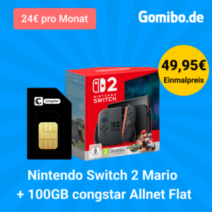 [Weekend-Deal!] Nintendo Switch 2 + Mario Kart für 49,95€ mtl. mit 100GB 5G Telekom für 24€ mtl. + 10€ Bonus (eff. 5,79€ mtl.)