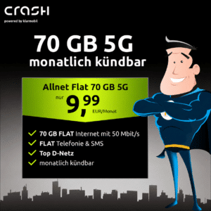 [TOP] Crash Vodafone Allnet mit 70GB 5G für 9,99€ mtl. | Monatlich kündbar | 0€ Anschlusspreis!