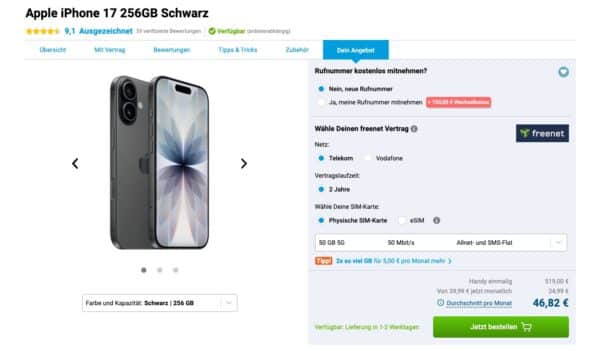 Apple iPhone 17 256GB Schwarz Freenet Telekom