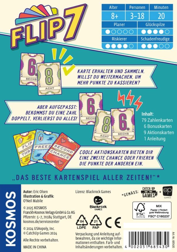 Kosmos 685430 Flip 7 deutsche Ausgabe Kartenspiel mit schnellem und einfachen Black Jack Prinzip fuer 3 18 Personen ab 8 Jahr 2025 12 19 14 11 45