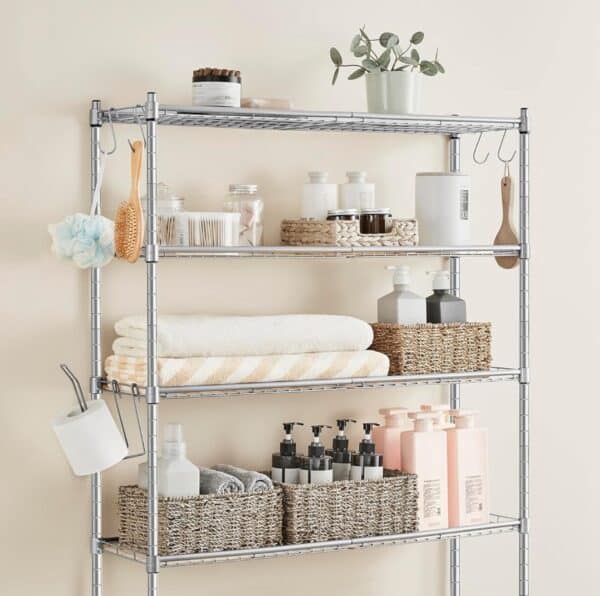 SONGMICS 4 stoeckiges Toilettenregal Badezimmerregal Waschmaschinenregal verstellbare Ablagen mit Haken Toilettenpapierhalt 2025 12 17 10 58 18