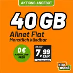 Mtl. kündbar! 💥  40GB 5G Vodafone SIM Only für nur 7,99€ | 0€ AG | flexibler Vertragsstart