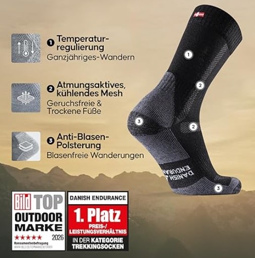 3er Pack DANISH ENDURANCE Merino Wandersocken