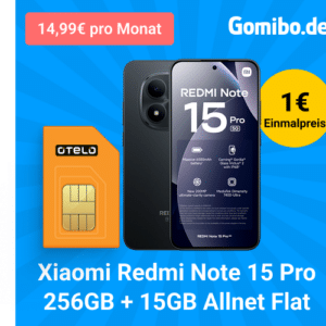 [Weekend Deal!] Xiaomi Redmi Note 15 Pro 5G 8GB/256GB für 1€ + 15GB 5G Vodafone für 14,99€. mtl. (otelo)