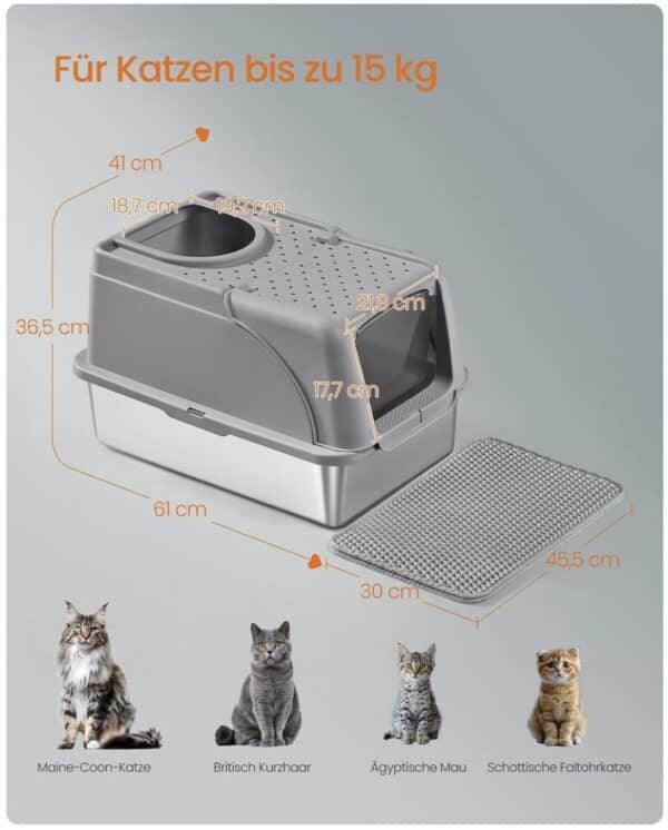 Katzenklo aus Edelstahl mit Schaufel und Buerste fuer grosse Katzen 2026 01 15 15 50 29