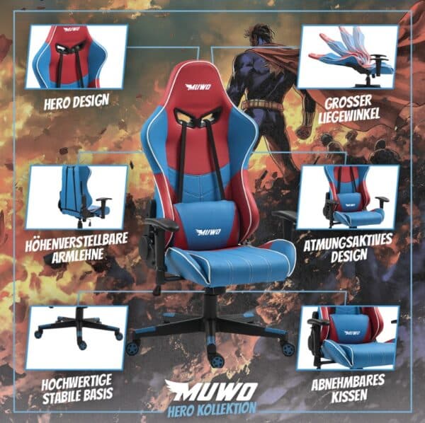 MUWO Hero E Sports Gamingstuhl blaurot