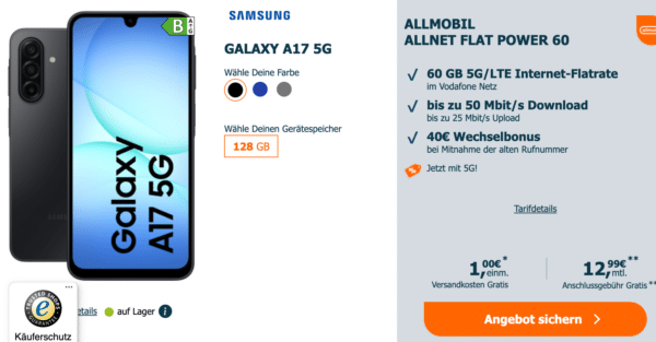 Monosnap Allmobil Allnet Flat Power 60 mit Samsung Galaxy A17 2026 01 20 11 06 04