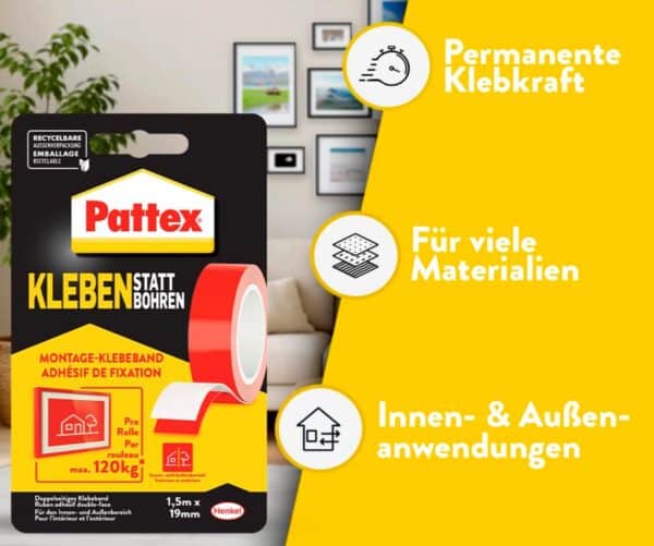 Pattex Kleben statt Bohren Klebeband extra starkes doppelseitiges Klebeband Doppelklebeband fuer Montagearbeiten innen  aussen 2026 01 16 09 39 09