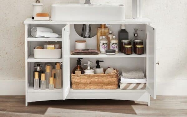 VASAGLE Waschbeckenunterschrank mit 2 Tueren Weiss