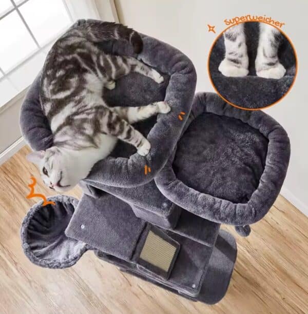 eandrea Kratzbaum gross 206 cm hoch XXL Katzenbaum mit 13 Kratzkolulen 2 Plattformen 2 Hoehlen Korb Haengematte Plueschball 2026 01 13 10 53 13