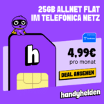 🔥 25GB Allnet mit 5G/LTE (50 Mbit/s, Telefónica) für 4,99€ mtl. - 19,99€ Anschlusspreis