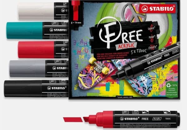STABILO Acrylmarker FREE Acrylic T800C Rundspitze Urban 5 verschiedenen Farben
