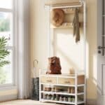 VASAGLE Garderobenständer 🧥👟 mit Schuhbank (goldeichenfarben-mattweiß)