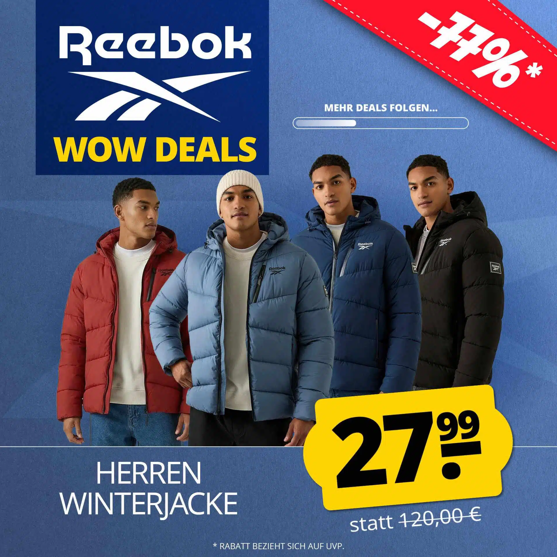 Yellow Reebok Pyffer ️ Reebok Herren Stretch Puffer Winterjacke (noch in 2 Farben) - MyTopDeals