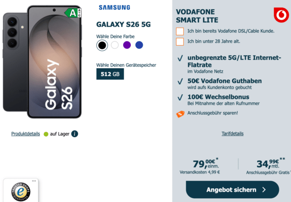 Monosnap Vodafone Smart Lite mit Samsung Galaxy S26 2026 03 17 08 25 31