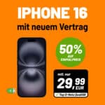 Eff. 2,78€ 🔥 Apple iPhone 16 für 19,99€ + Allnet mit 40GB Vodafone 5G für 29,99€ mtl. (keine AG!)
