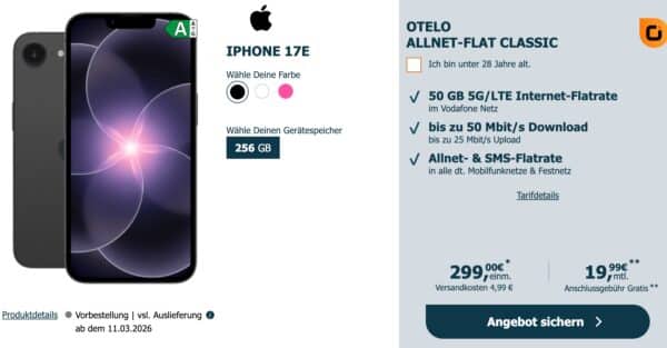 otelo Allnet Flat Classic mit iPhone 17e 2026 03 10 15 09 09