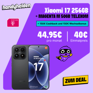 Xiaomi 17 (256GB) für 40€ + 50GB Telekom 5G im Magenta Mobil für 44,95€ mtl. + 300€ Bonus (eff. 0,99€/Monat)