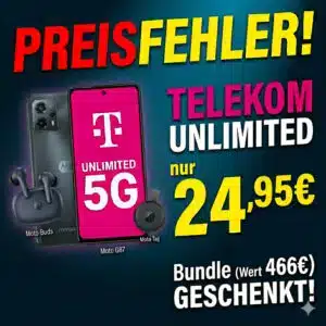 PREISFEHLER?! 🤩 Motorola Moto G87 für 1€ mit unendlich Telekom 5G für NUR 24,95€ mtl. + 150€ Bonus + Motorola Moto Buds + Motorola Tag