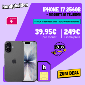 300€ Bonus 🤩 Apple iPhone 17 für 249€ mit 50GB 5G Telekom Magenta für 39,95€ mtl. | 0€ AG