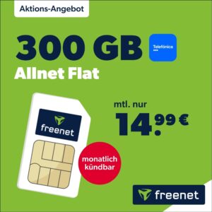 300GB o2 5G Allnet Flat mit 50 Mbit/s (mtl. kündbar) für 14,99€ + 19,99€ Anschlusspreis