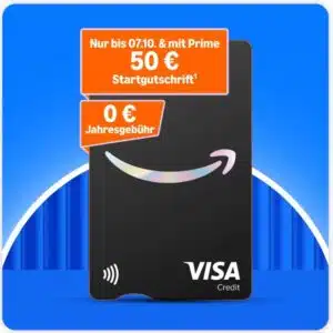 🚨 Bis zu 2% Cashback - Amazon Visa Kreditkarte mit bis zu 50€ Startguthaben - dauerhaft kostenlos (mind. 0,5% Cashback)