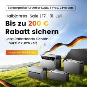 Bis zu 200 € Extra-Rabatt & Gratis-Zubehör im Halbjahres-Sale bei SolarMars (versch. Solarspeicher und Balkonkraftwerke)