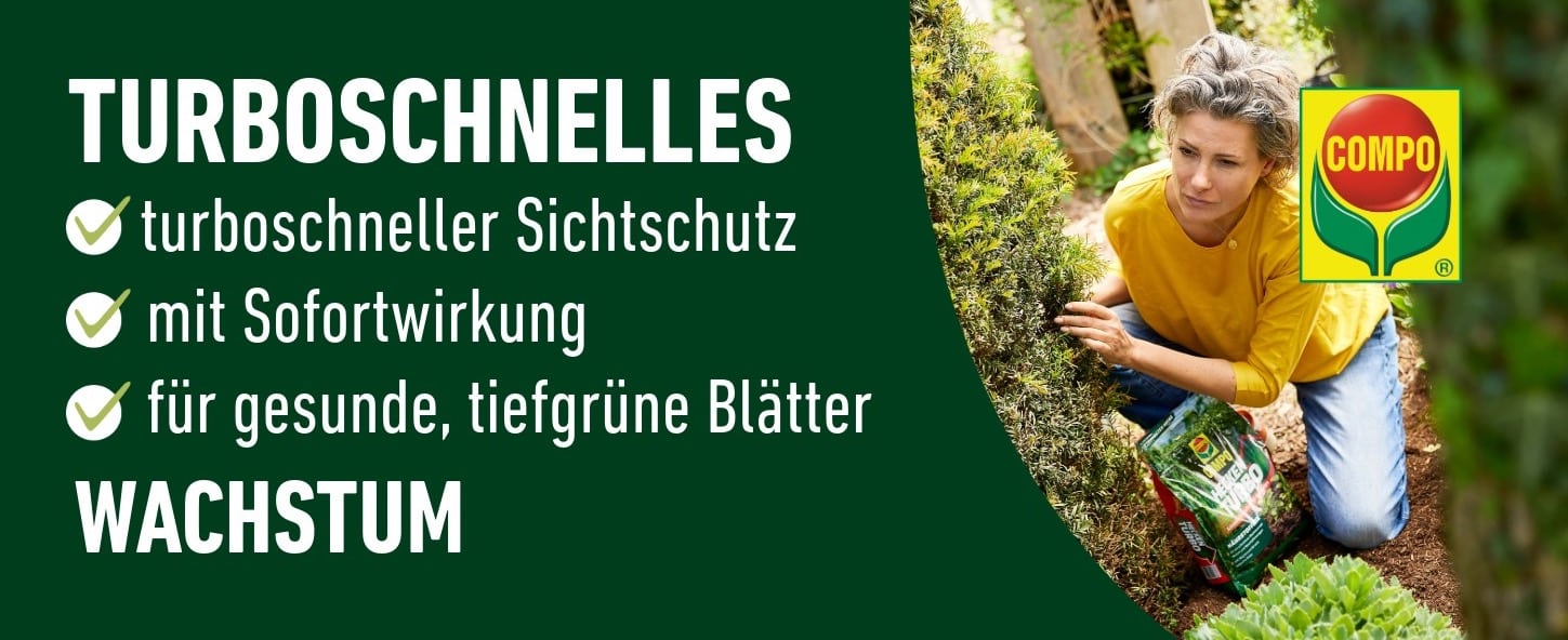 COMPO Heckenturbo   leistungsstarker Spezial Duenger fuer Hecken und Neuanpflanzungen   Heckenduenger fuer schnelles Wachstum   4 kg gruen