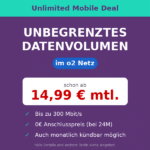 Unendlich Datenvolumen im o2-Netz ab 14,99€ mtl. | Unlimited M für 24,99€ | 0,00€ AG!