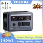 OSCAL Power Max 1800SE Tragbare Powerstation (1024 Wh LiFePO4, 1800 W, 800 W Solar-Input, App-Steuerung)