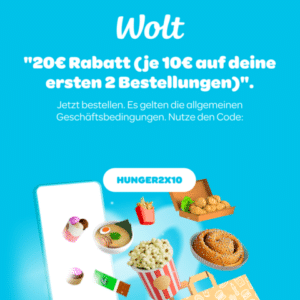 😊 20€ (2x 10€) Gutschein für Wolt (für die ersten 2 Bestellungen) 🛵🍕 Lieferdienst für Essen & mehr