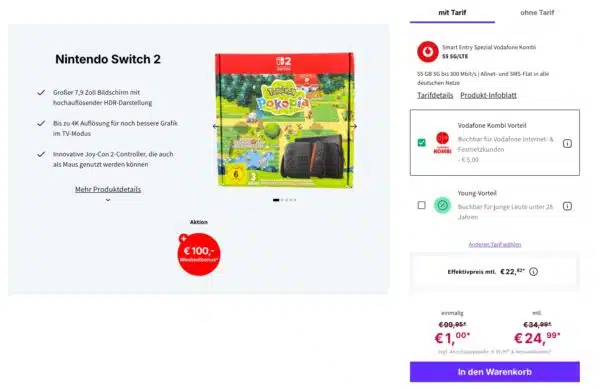 Nintendo Switch 2 und Pokopia mit 60GB 5G Vodafone Allnet