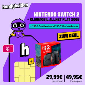 [300€ BONUS] Nintendo Switch 2 für 49,95€ mit TELEKOM mit 20GB 5G für 29,99€ mtl. (Klarmobil)
