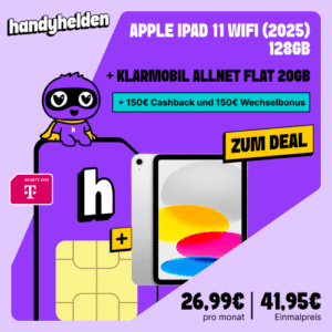 [300€ Bonus] Apple iPad 11 für 42,95 € 🔥 + 20GB klarmobil (Telekom-Netz) 5G Allnet