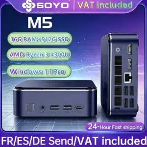 SOYO M5 Mini-PC | AMD Ryzen 3 4300U | 16 GB LPDDR4 | 512 GB SSD | Windows 11 Pro | WiFi 5 | BT 5 | Gigabit-LAN | USB-C