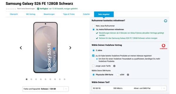 Samsung Galaxy S26 FE mit 55GB Vodafone Smart Entry Allnet