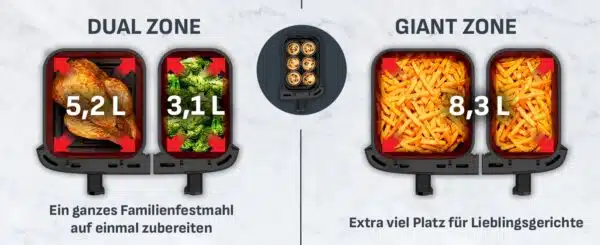 Tefal Dual Easy Fry Heissluftfritteuse 83 L   mit 2 Kammern