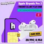 [Eff. 2,57€ mtl.] Apple AirPods Pro 3 für 4,95€ mit Telekom Allnet Flat 50GB für 20,99€ mtl. + 260€ Bonus